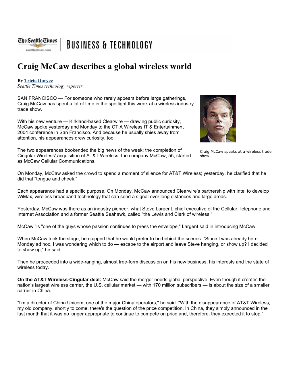 Craig Mccaw Describes a Global Wireless World
