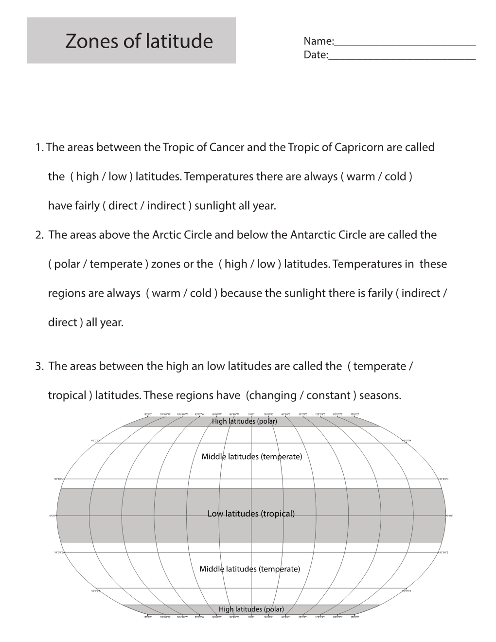 Zones of Latitude Name:______Date:______