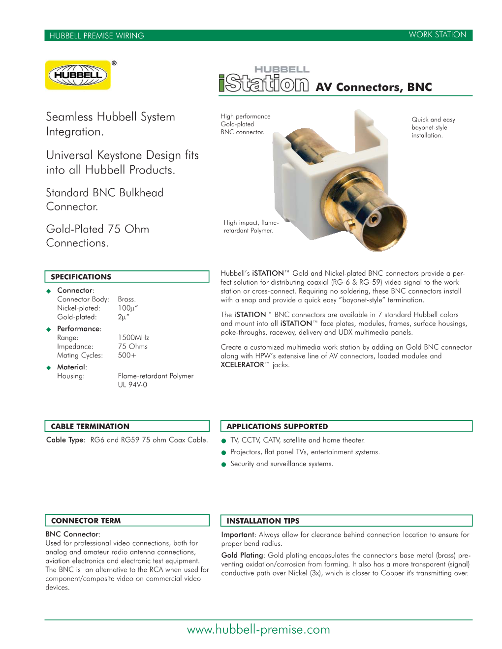 AV Connector, BNC, Gold SFBNGXX 0.377