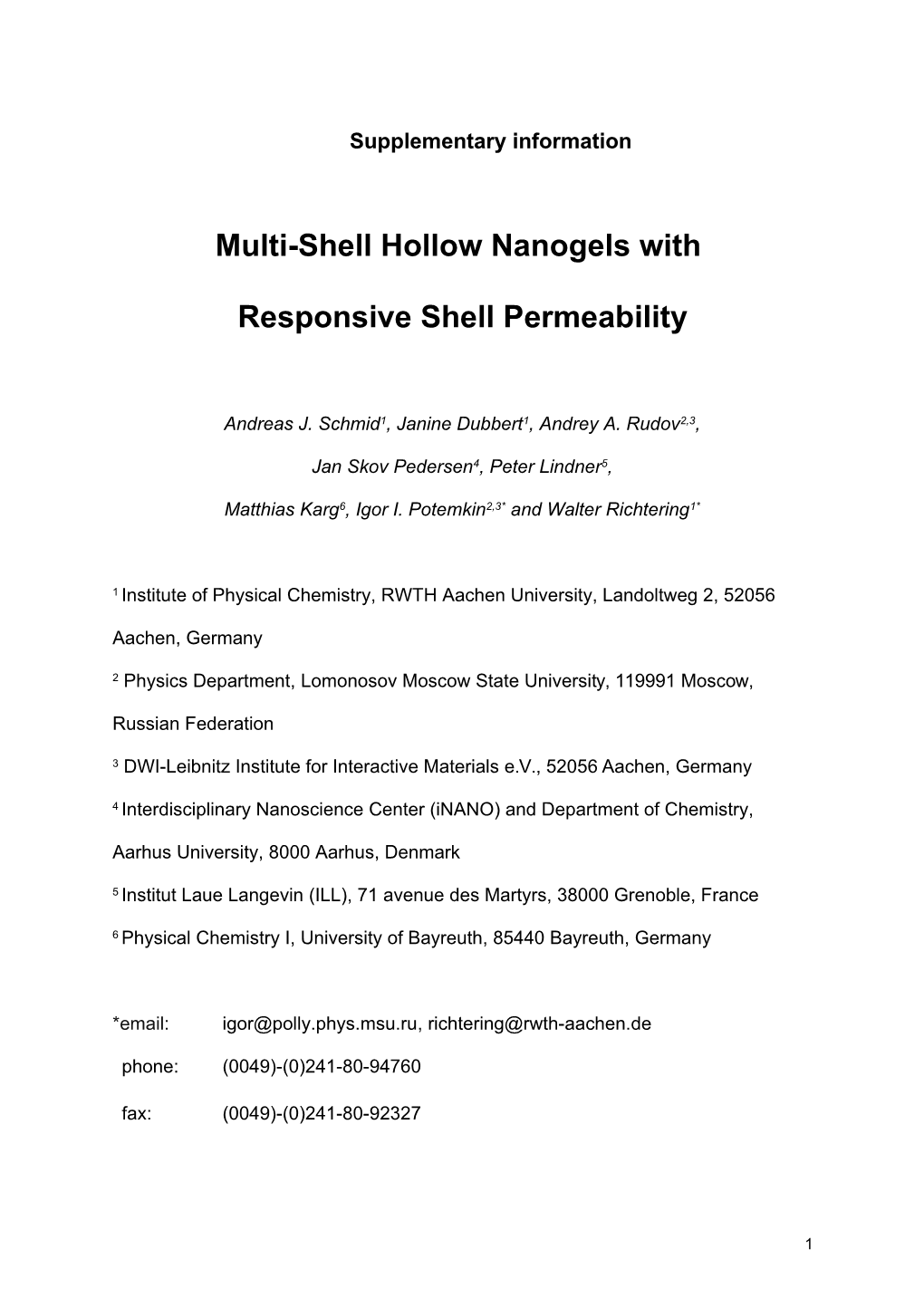 Multi-Shell Hollow Nanogels With