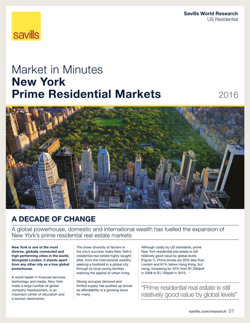 Market in Minutes New York Prime Residential Markets 2016