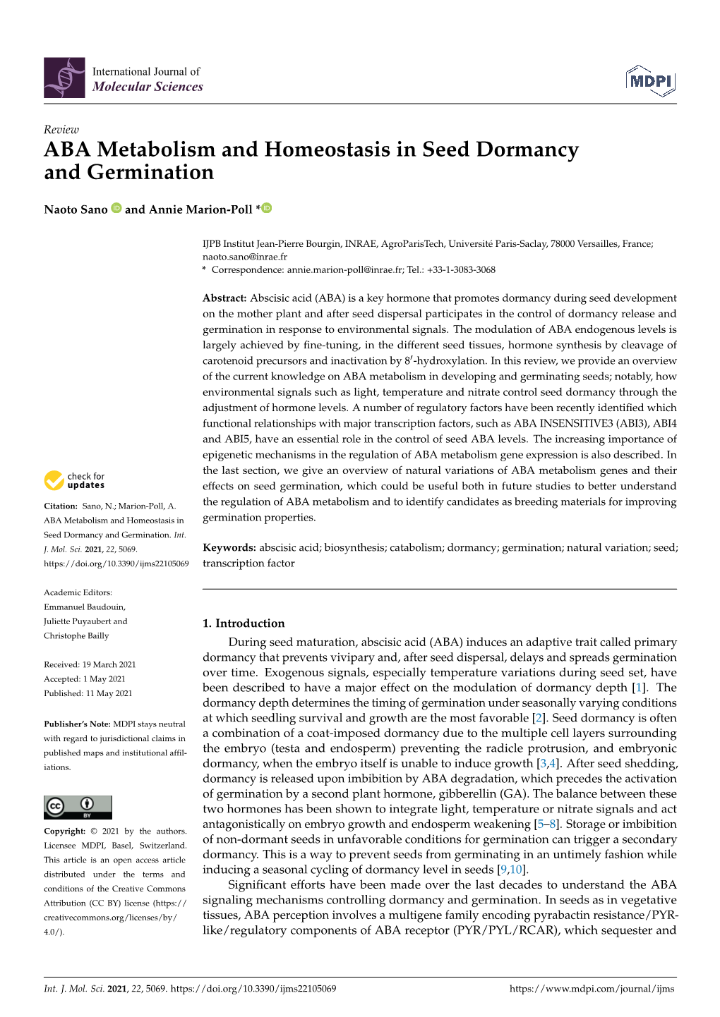 ABA Metabolism and Homeostasis in Seed Dormancy and Germination