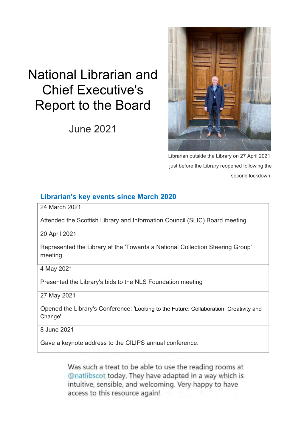 National Librarian's Report, June 2021 (PDF)