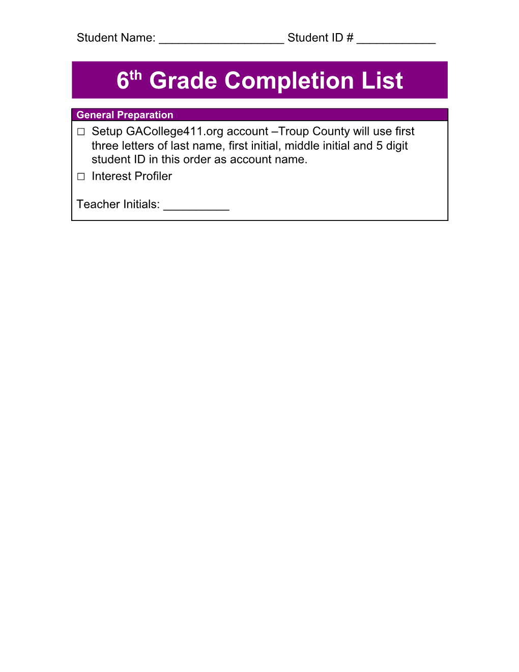 9Th Grade Completion List