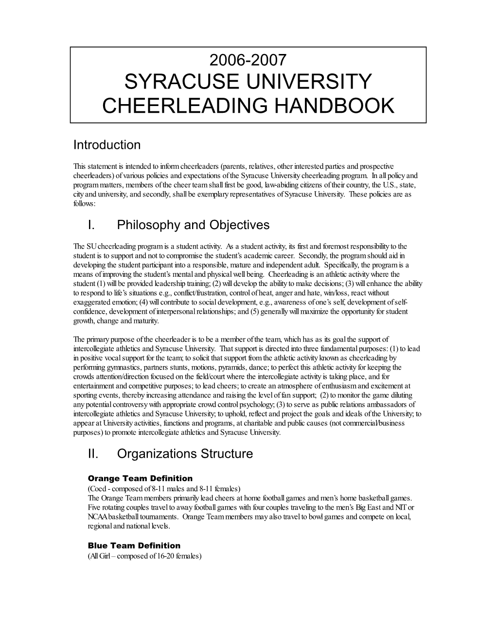 Syracuse University Cheerleading Handbook