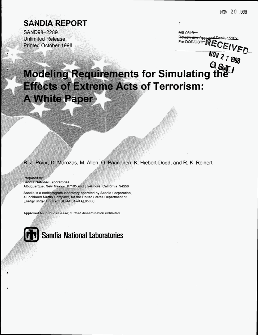 Ndia National Laboratories Issued by San&A National Laboratories, Operated for the United States Department of Energy by San&A Corporation