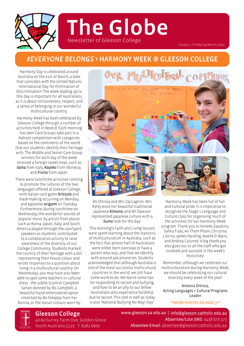 The Globe Newsletter of Gleeson College Issue 4 > Friday 19 March 2021