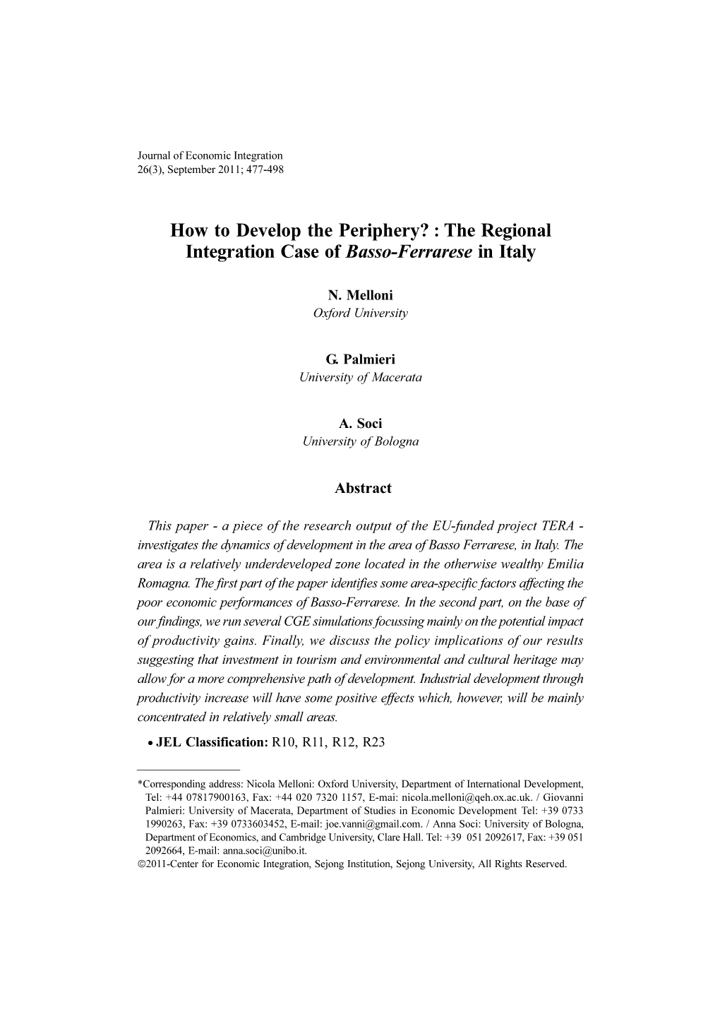 The Regional Integration Case of Basso-Ferrarese in Italy