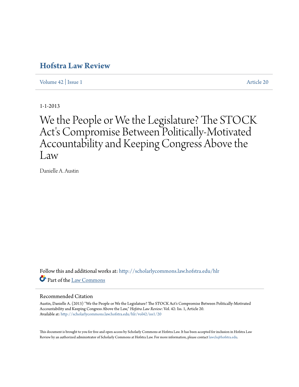 We the People Or We the Legislature? the STOCK Act's Compromise B