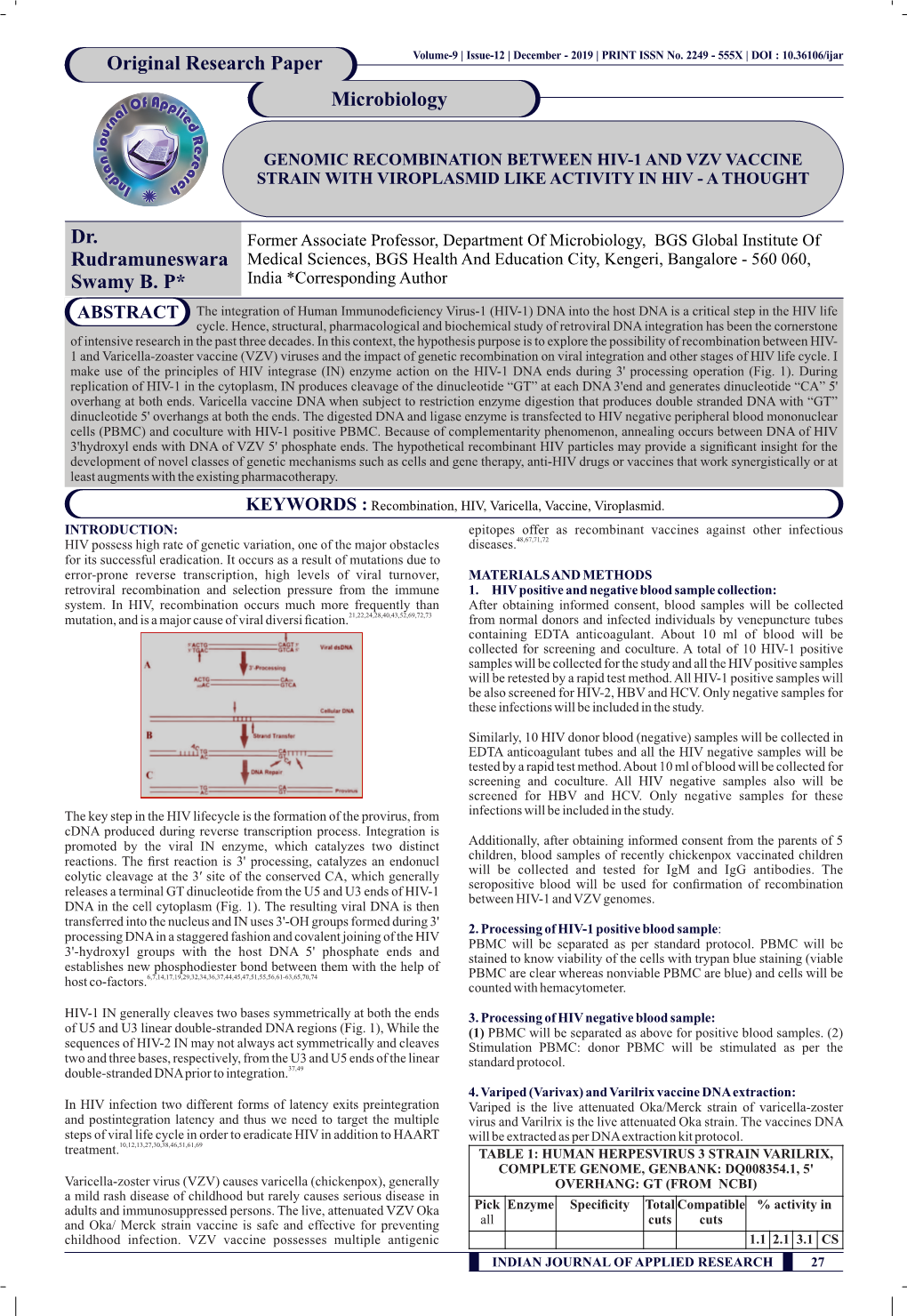 Dr. Rudramuneswara Swamy B. P* Original Research Paper