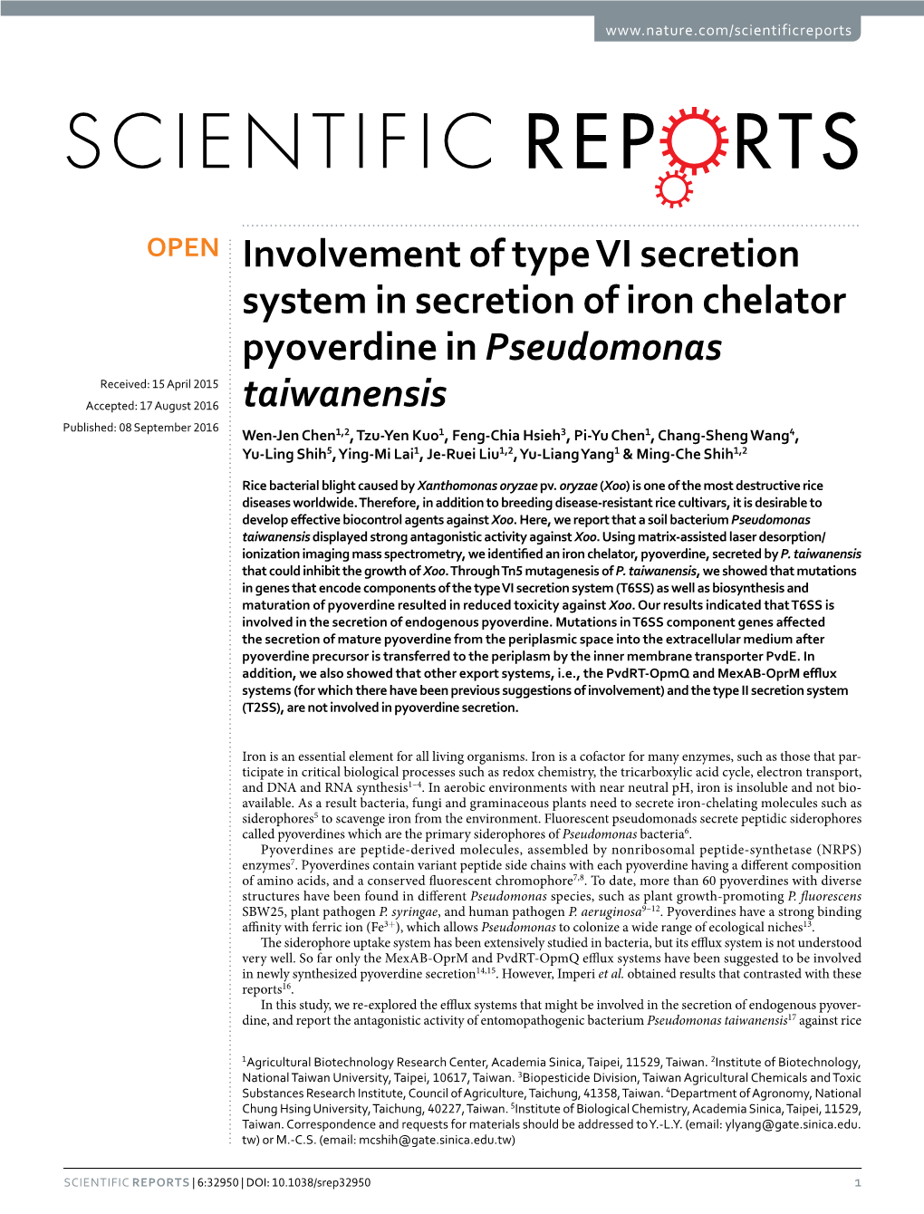 Involvement of Type VI Secretion System in Secretion of Iron Chelator
