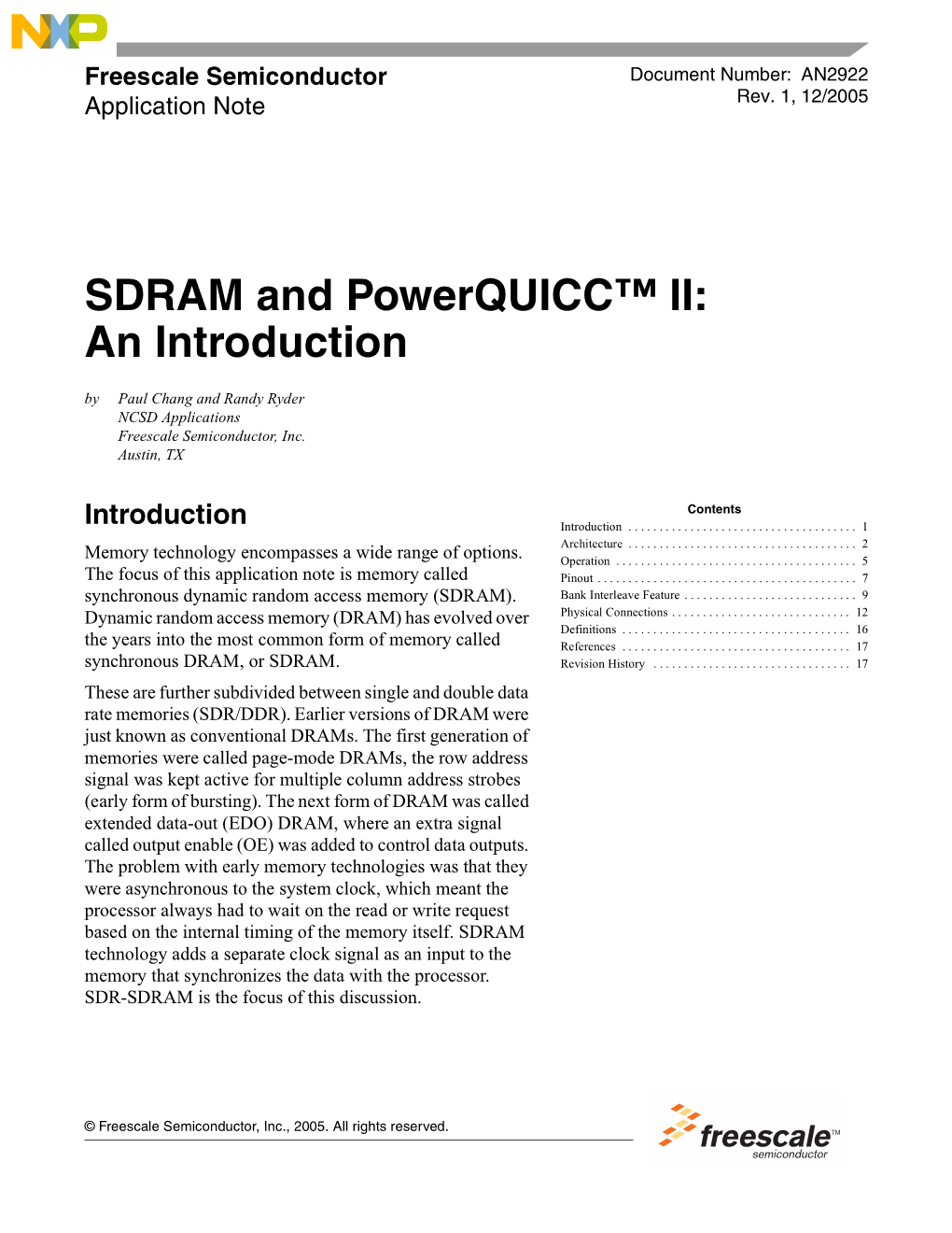 SDRAM and Powerquicc™ II: an Introduction by Paul Chang and Randy Ryder NCSD Applications Freescale Semiconductor, Inc