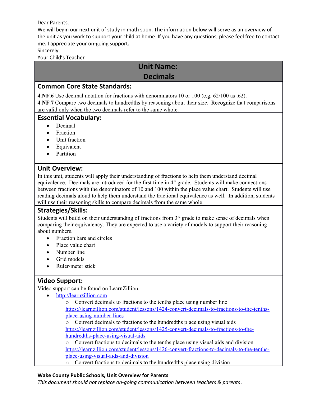 We Will Begin Our Next Unit of Study in Math Soon. the Information Below Will Serve As