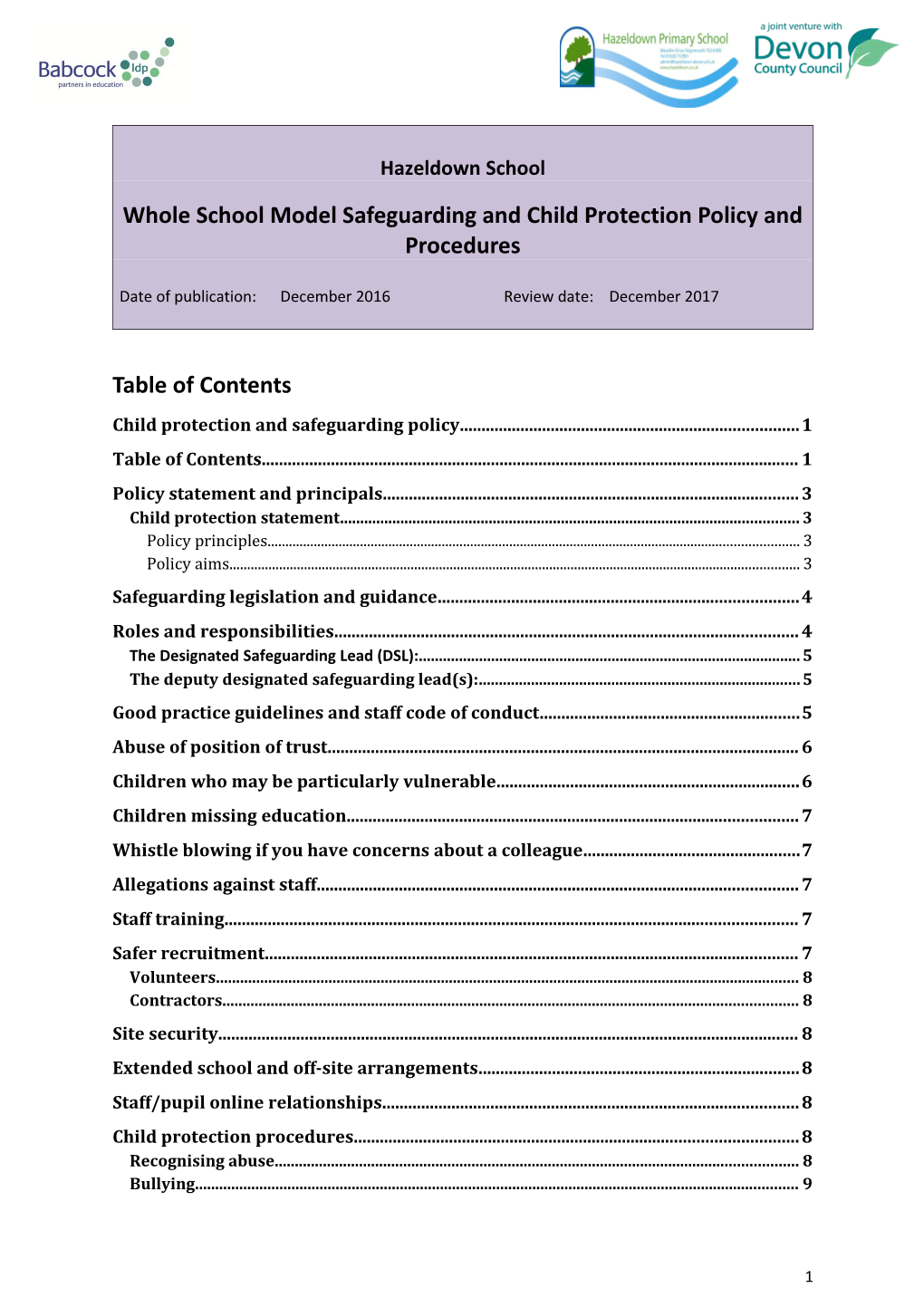 Whole School Model Safeguarding and Child Protection Policy and Procedures s1