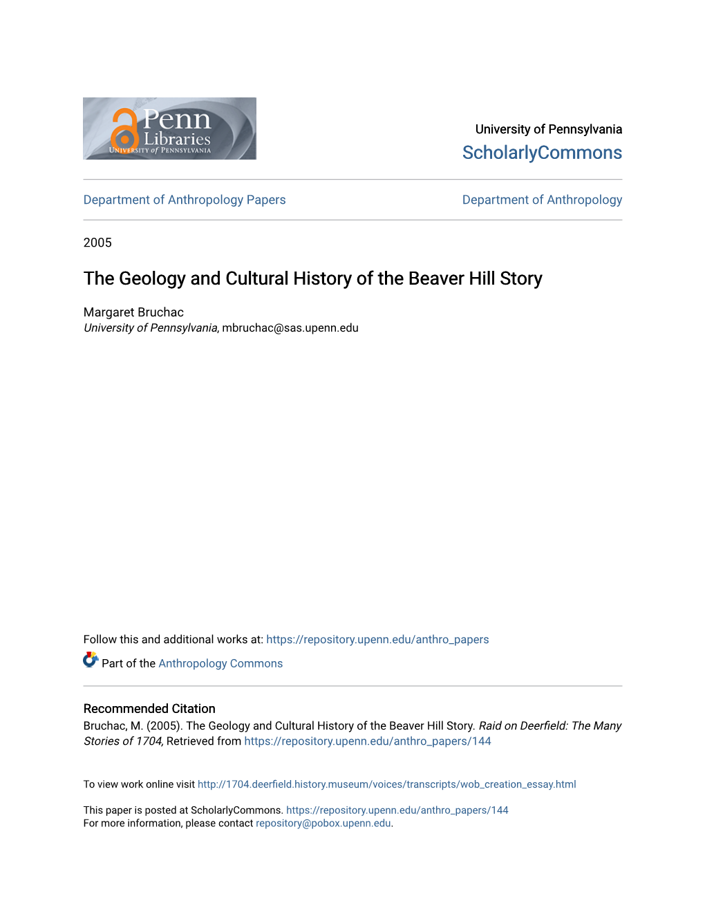 The Geology and Cultural History of the Beaver Hill Story