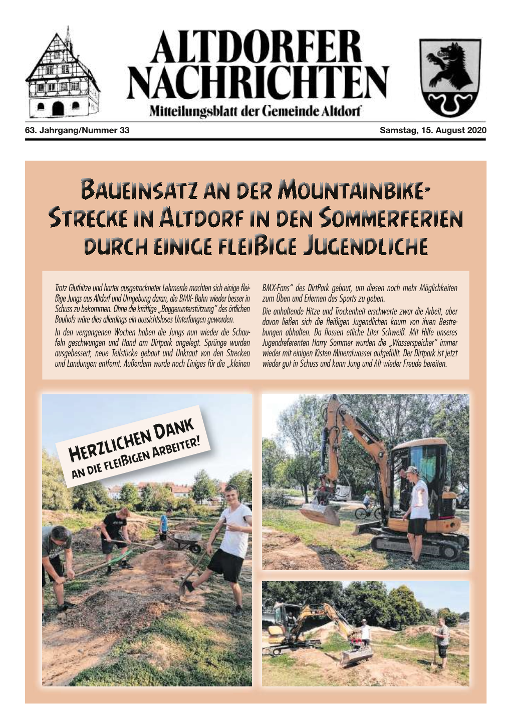 Herzlichen Dank an Die ﬂ Eißigen Arbeiter! Seite 2 Mitteilungsblatt Der Gemeinde Altdorf 15