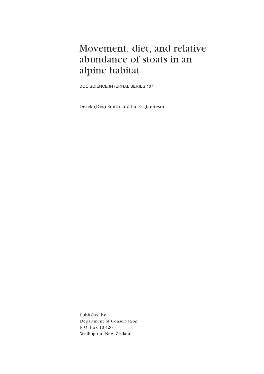 Movement, Diet, and Relative Abundance of Stoats in an Alpine Habitat
