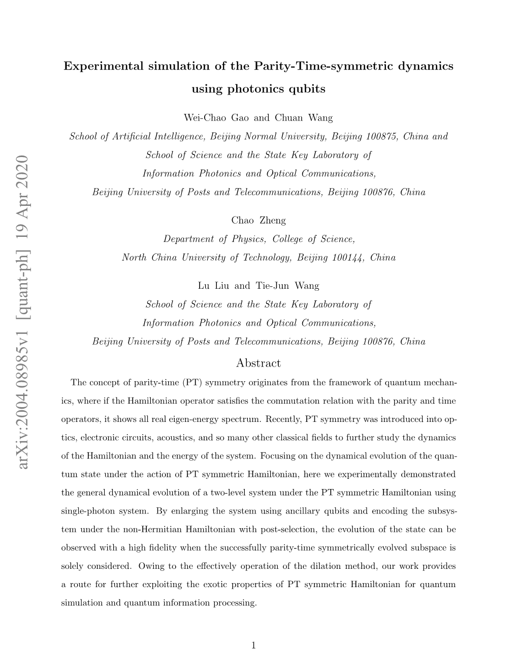 Arxiv:2004.08985V1 [Quant-Ph] 19 Apr 2020 Ot O Ute Xliigteeoi Rpriso Tsy PT of Processing