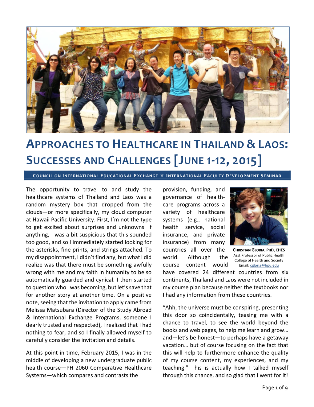 Approaches to Healthcare in Thailand &Laos: Successes and Challenges