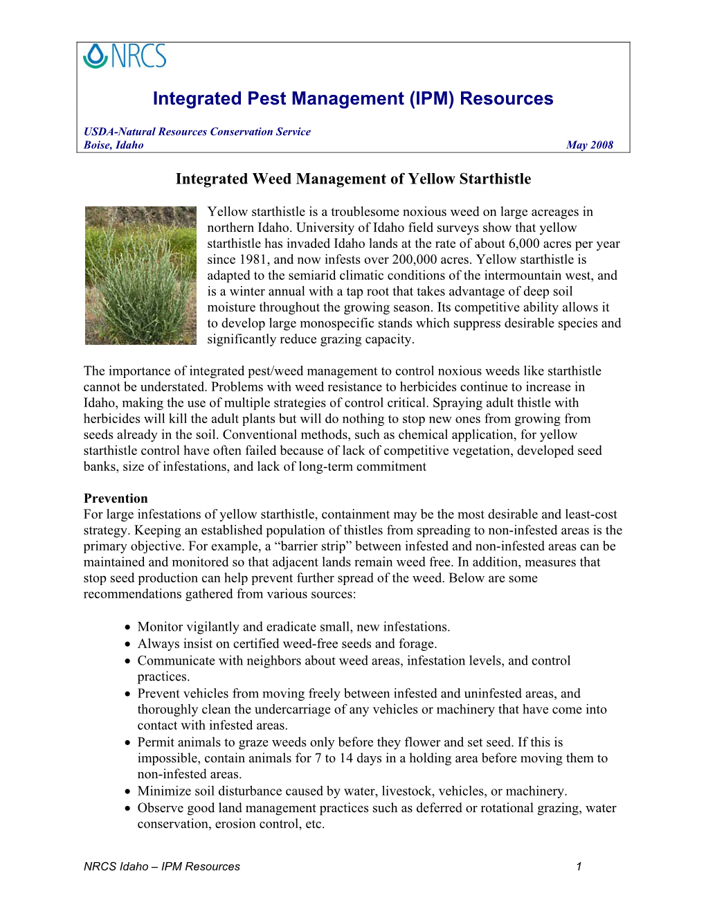 Integrated Weed Management of Yellow Starthistle