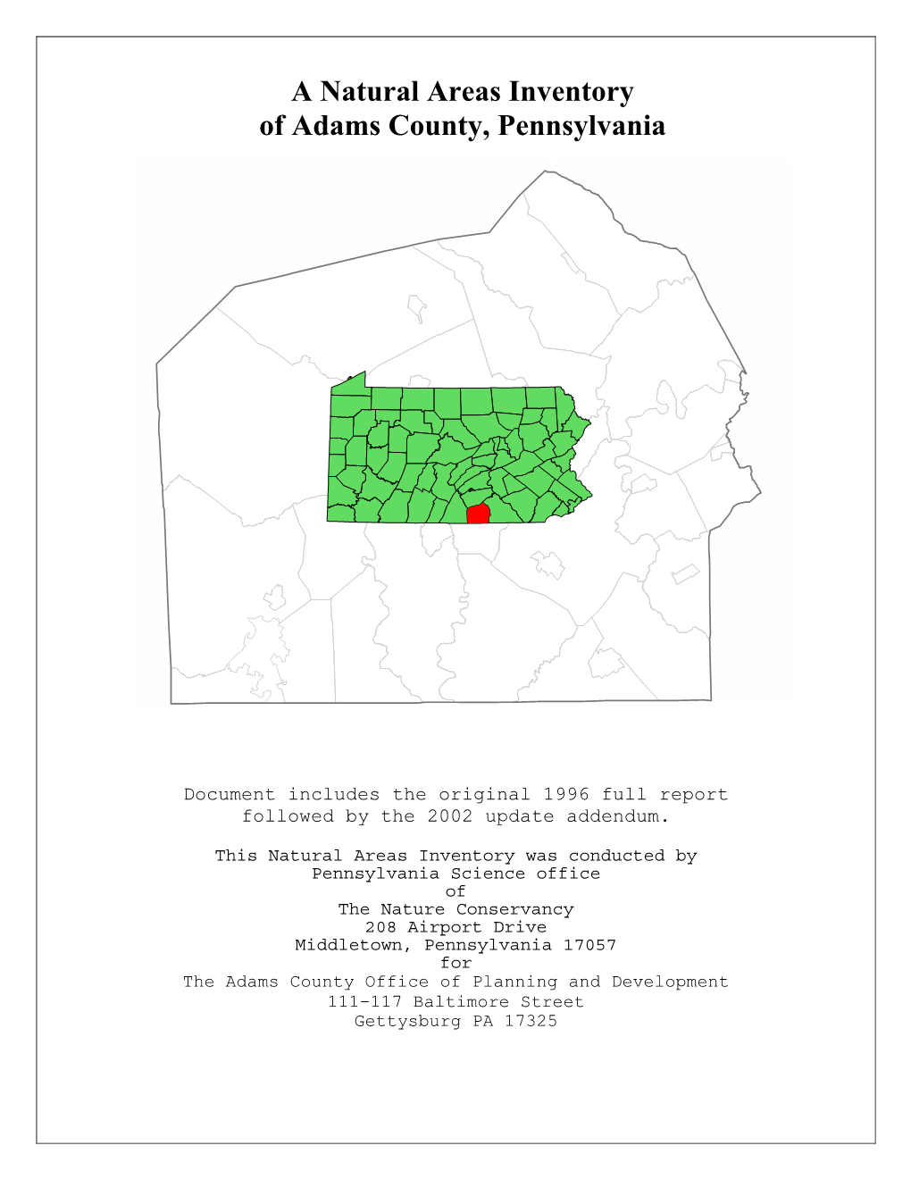 A Natural Areas Inventory of Adams County, Pennsylvania