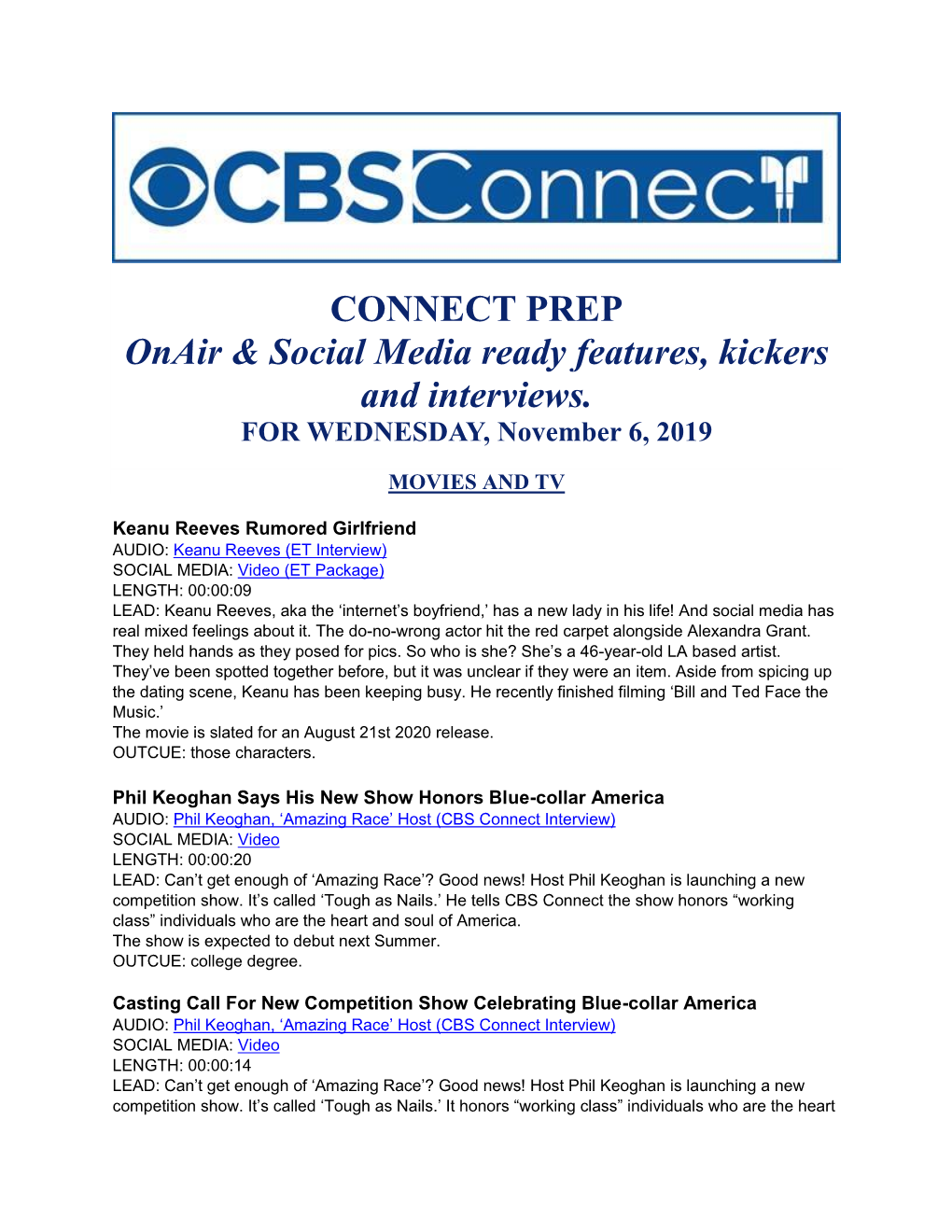 CONNECT PREP Onair & Social Media Ready Features, Kickers And