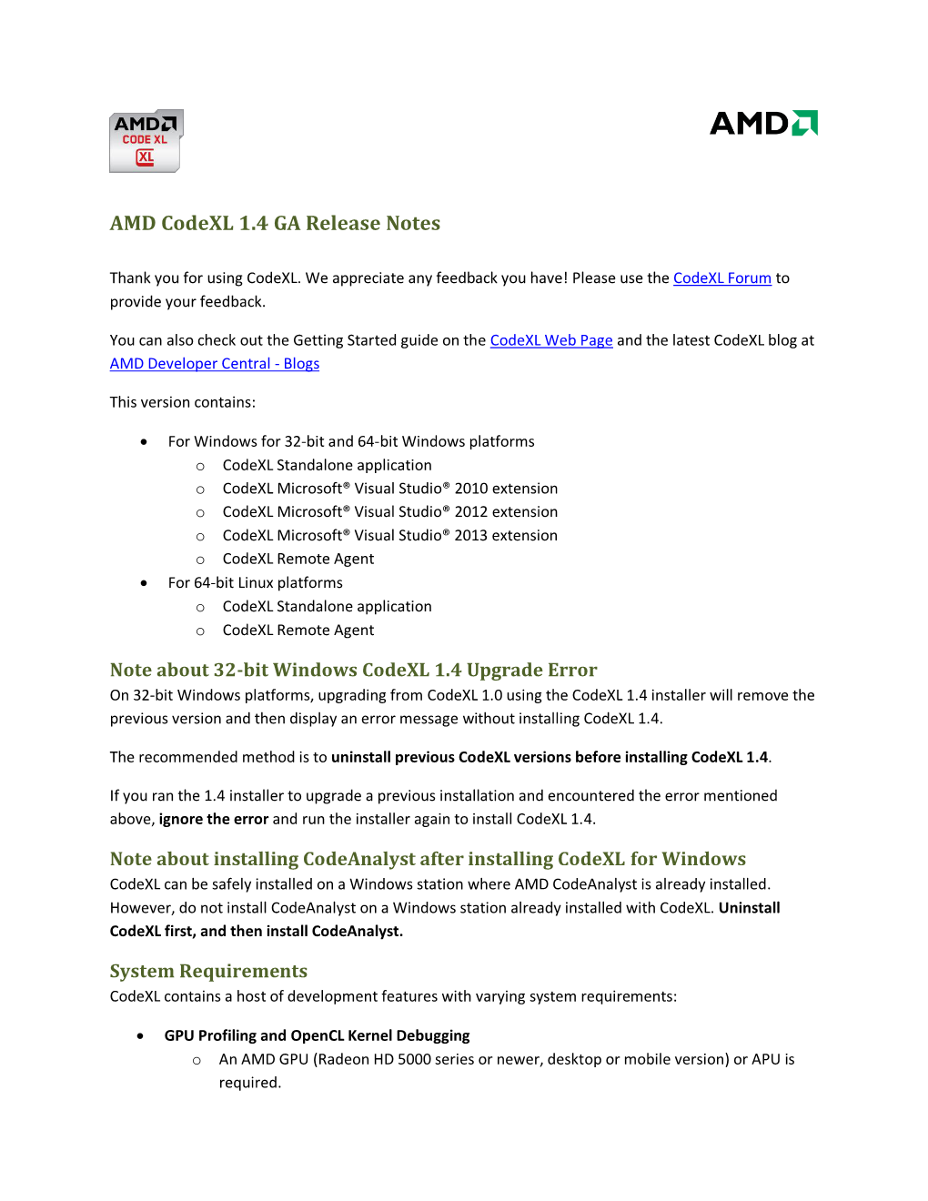 AMD Codexl 1.4 GA Release Notes
