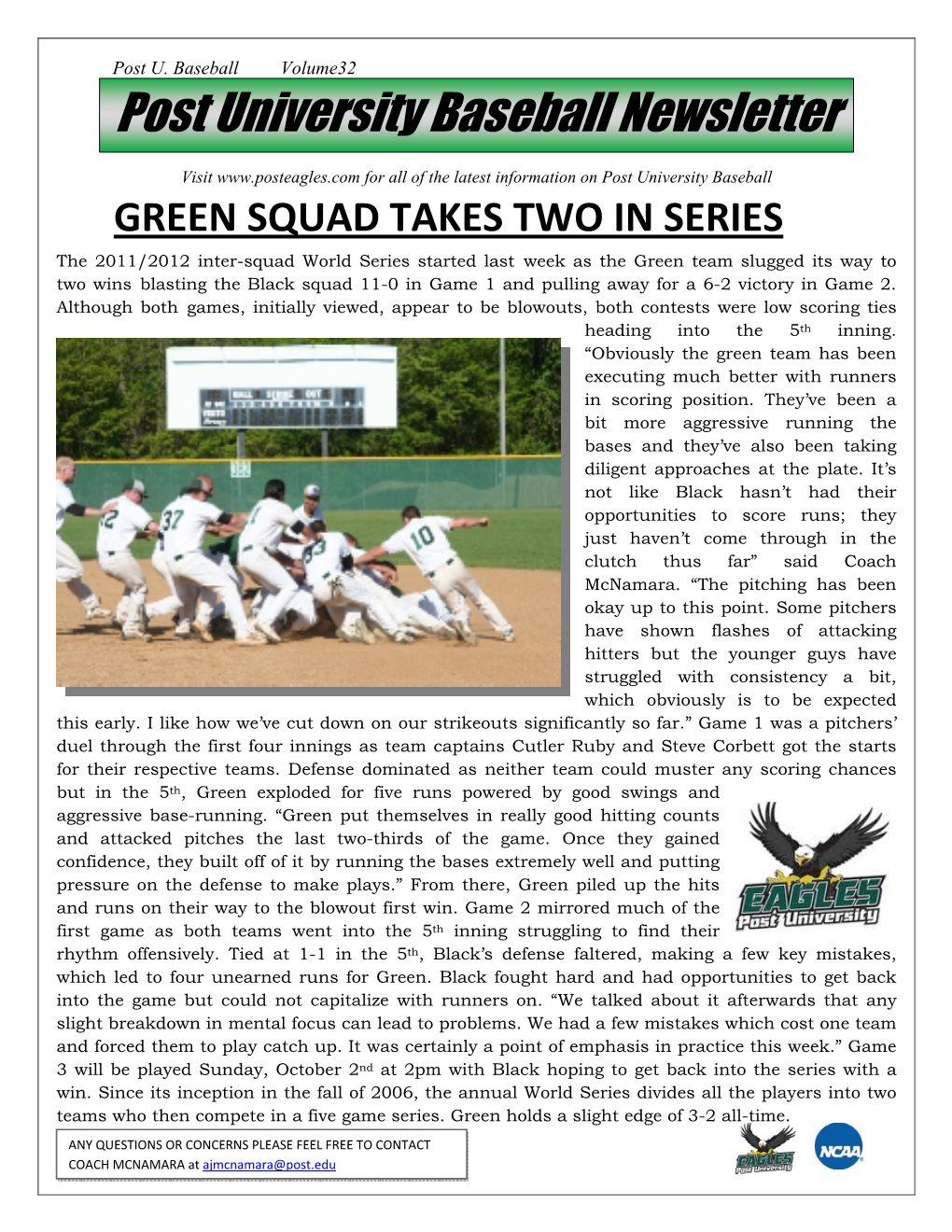 Post University Baseball Newsletter