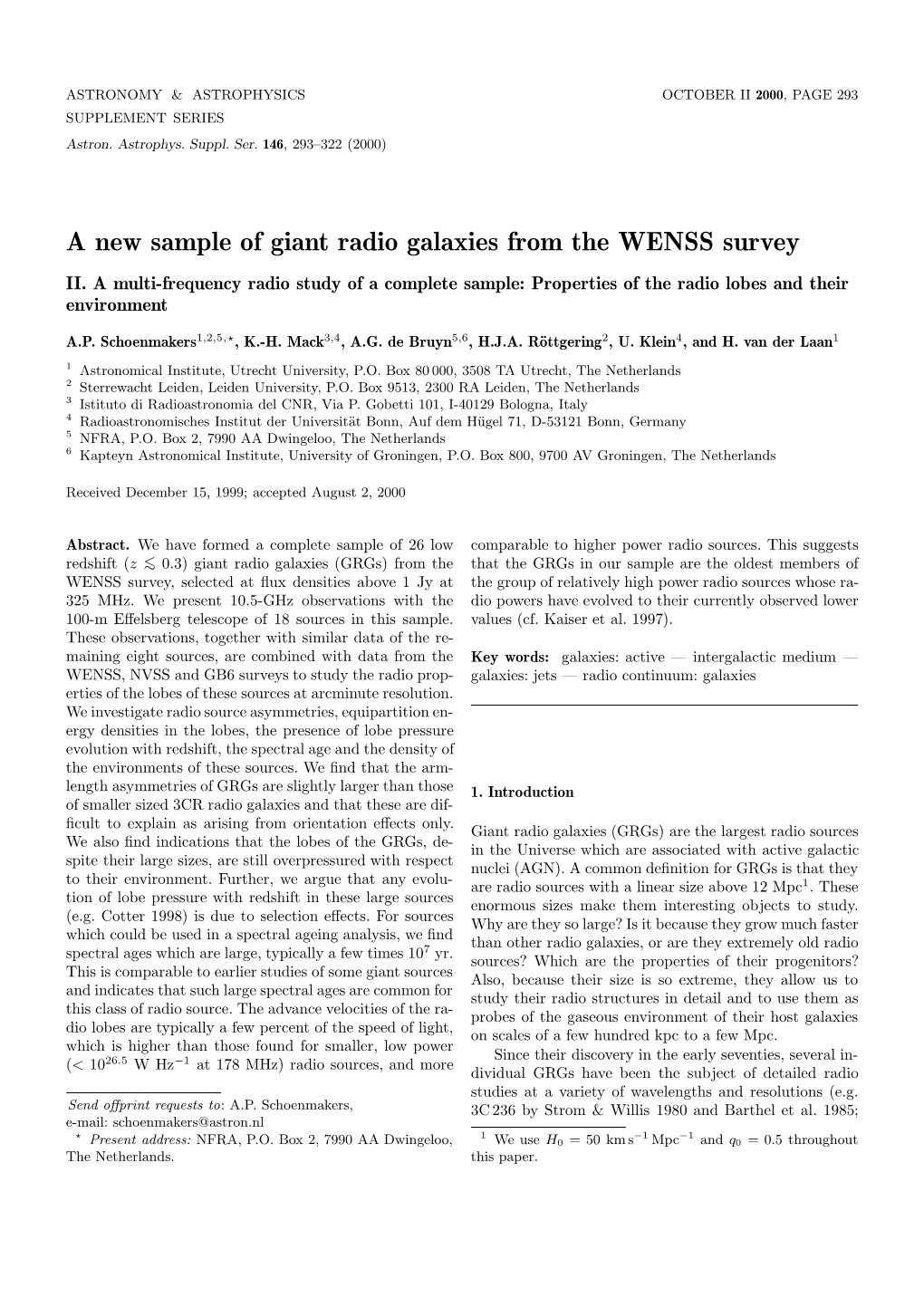 A New Sample of Giant Radio Galaxies from the WENSS Survey