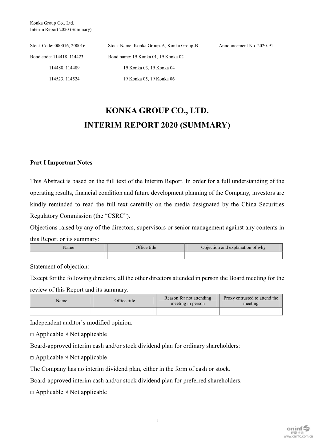 Konka Group Co., Ltd. Interim Report 2020 (Summary)