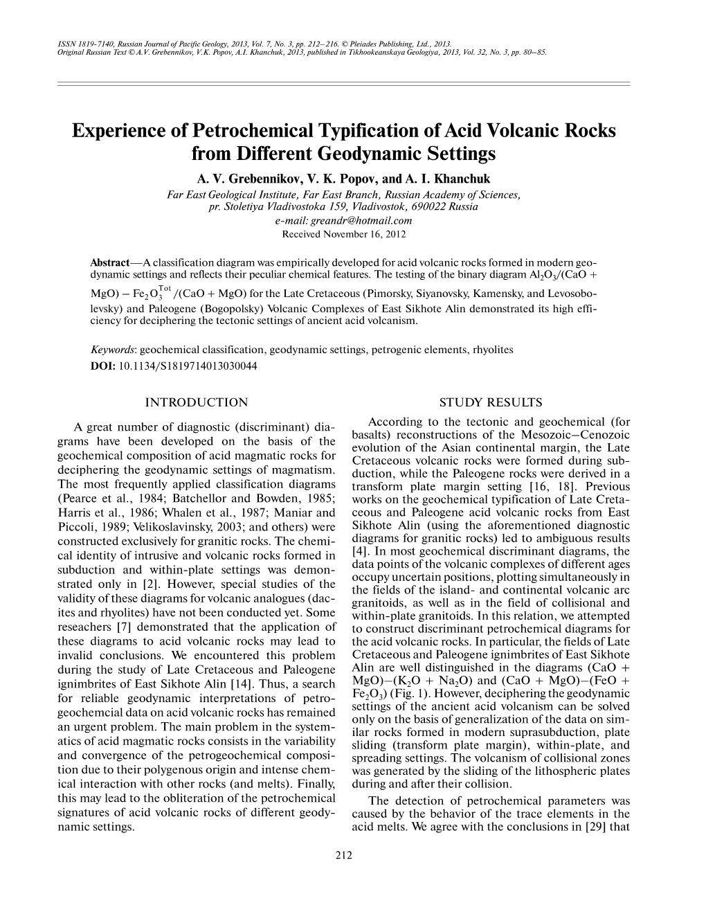 Experience of Petrochemical Typification of Acid Volcanic Rocks from Different Geodynamic Settings A