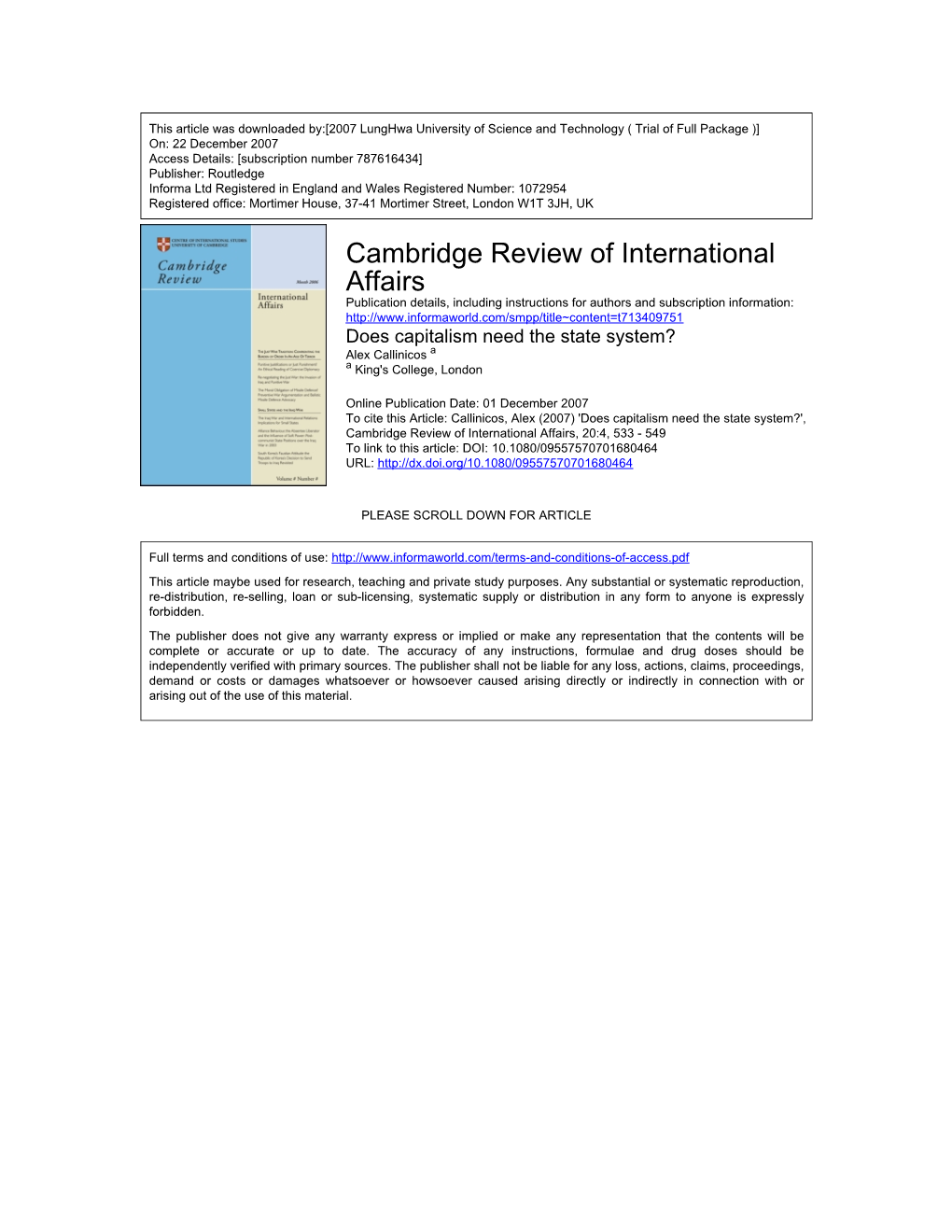 Cambridge Review of International Affairs