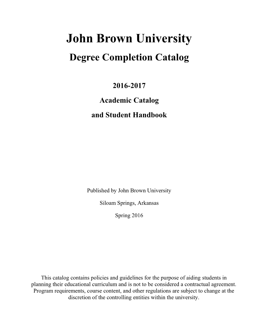 Degree Completion Catalog