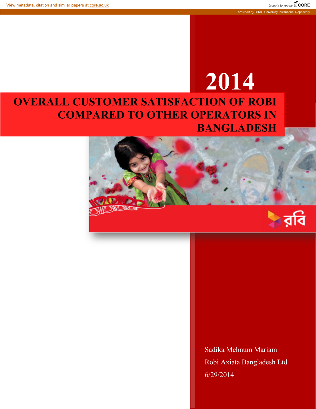 Overall Customer Satisfaction of Robi Compared to Other Operators in Bangladesh