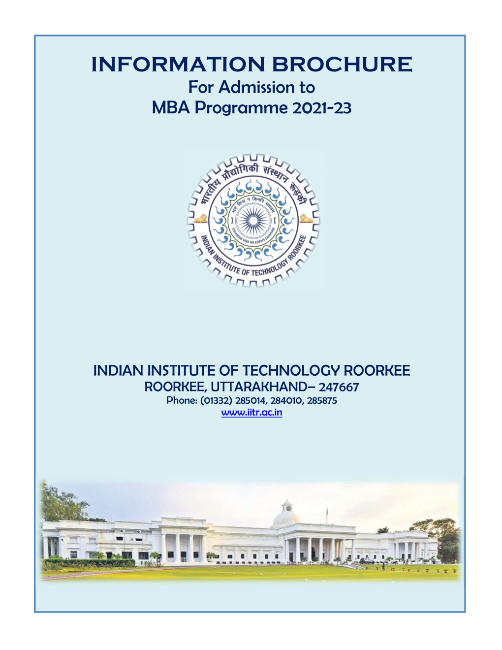 INFORMATION BROCHURE for Admission to MBA Programme 2021-23