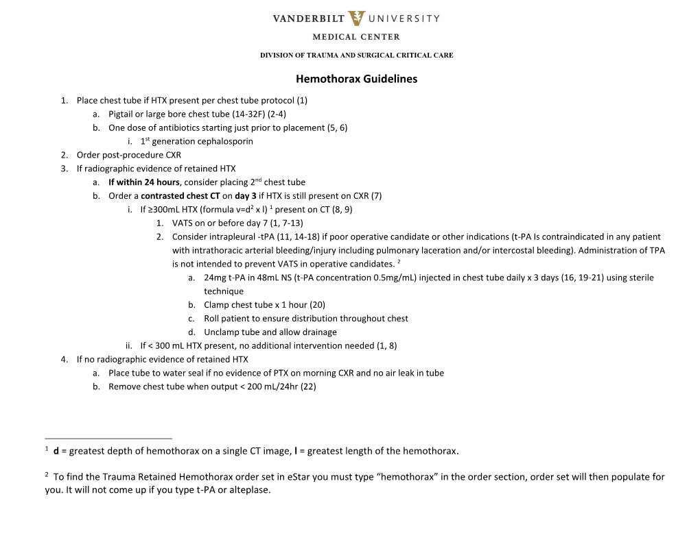 Hemothorax Guidelines