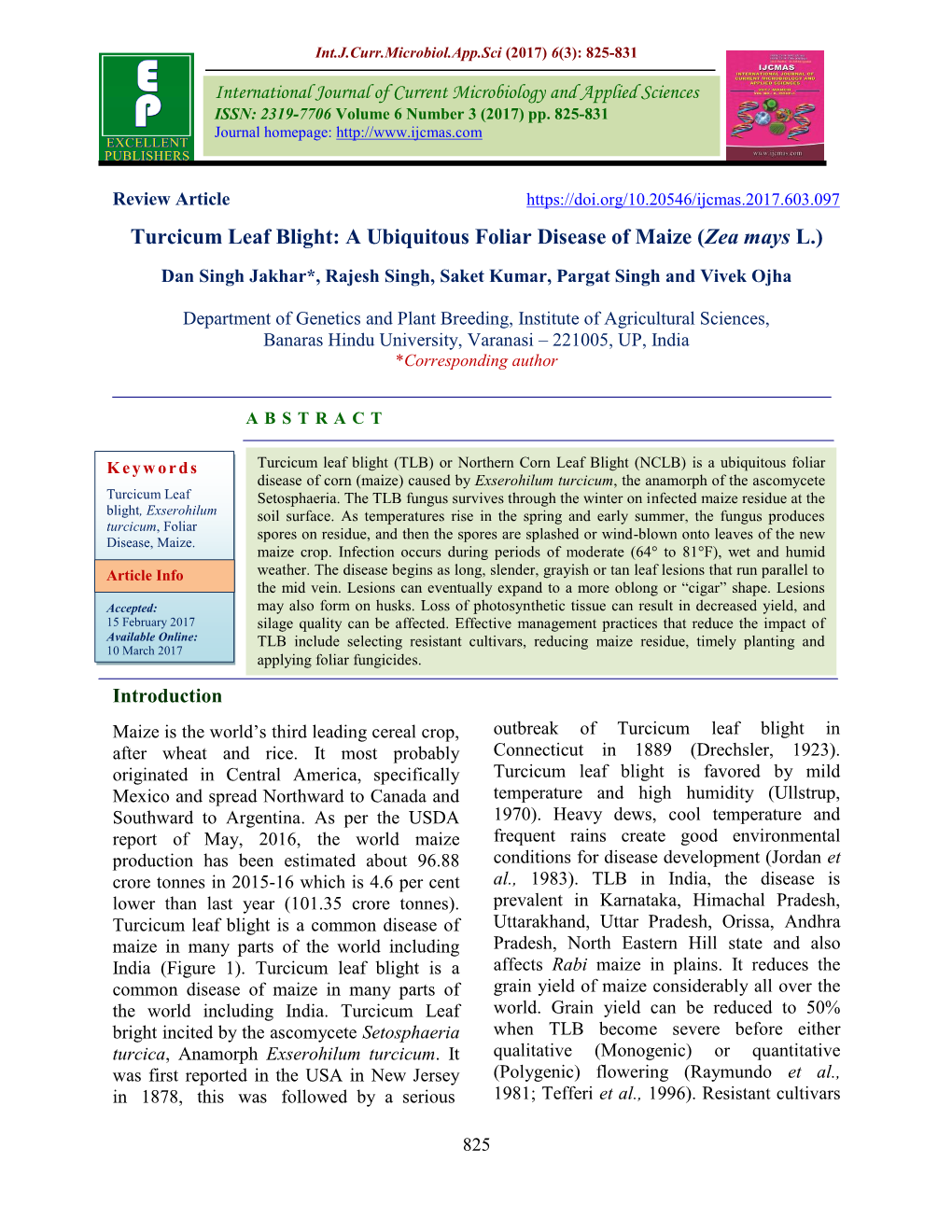 Turcicum Leaf Blight: a Ubiquitous Foliar Disease of Maize (Zea Mays L.)