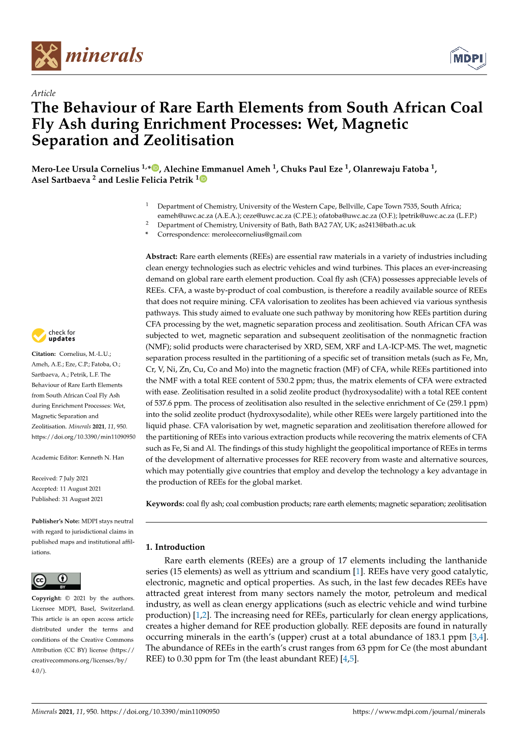 The Behaviour of Rare Earth Elements from South African Coal Fly Ash During Enrichment Processes: Wet, Magnetic Separation and Zeolitisation