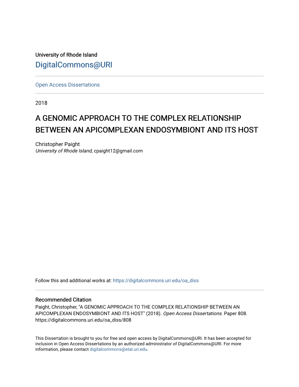 A Genomic Approach to the Complex Relationship Between an Apicomplexan Endosymbiont and Its Host