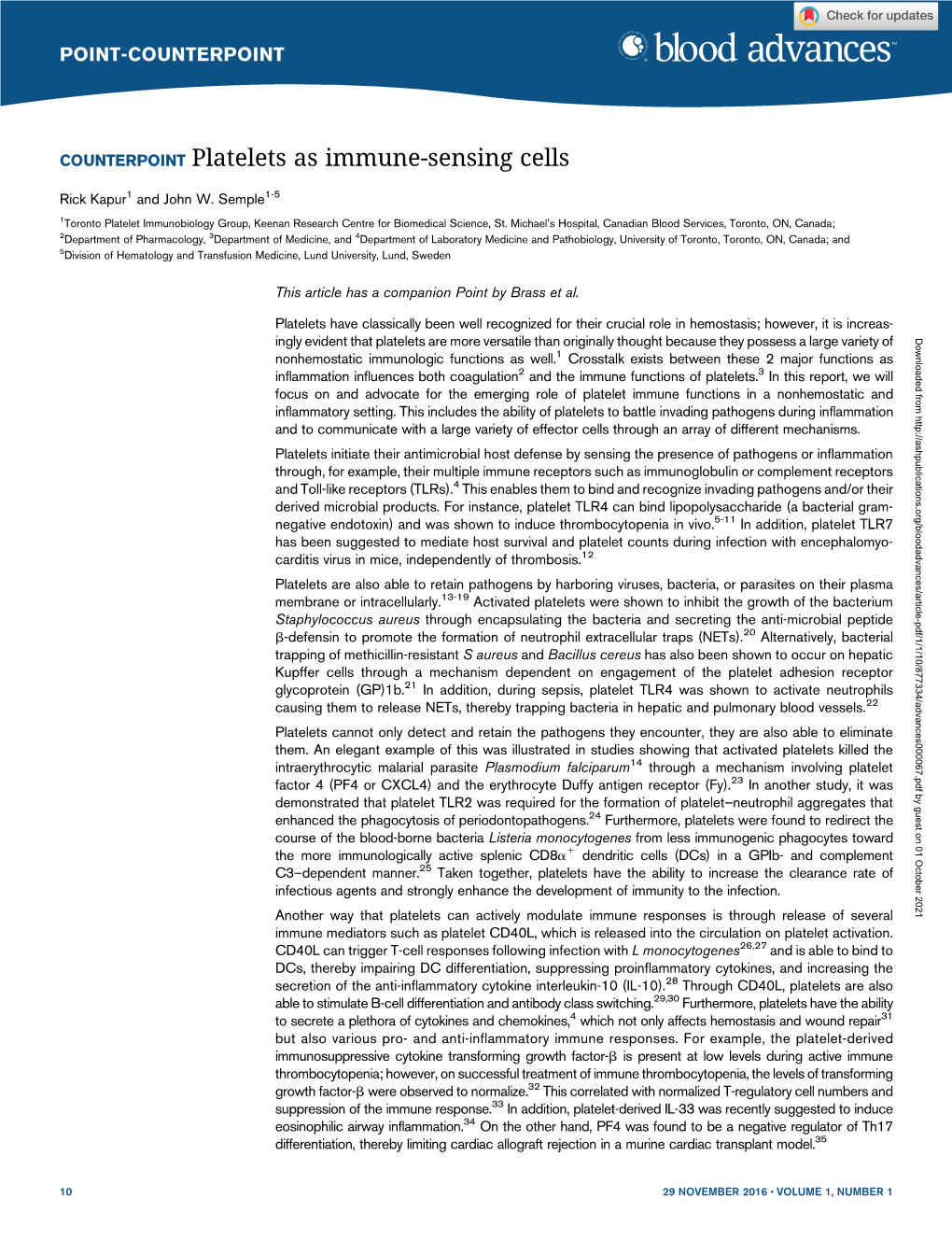 Platelets As Immune-Sensing Cells