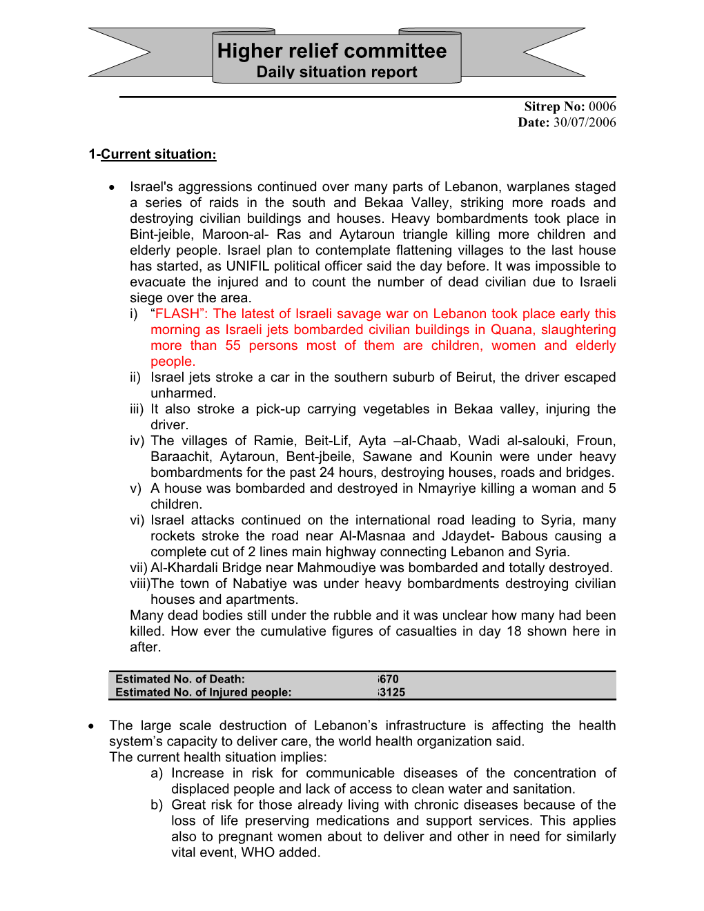 Higher Relief Committee Daily Situation Report