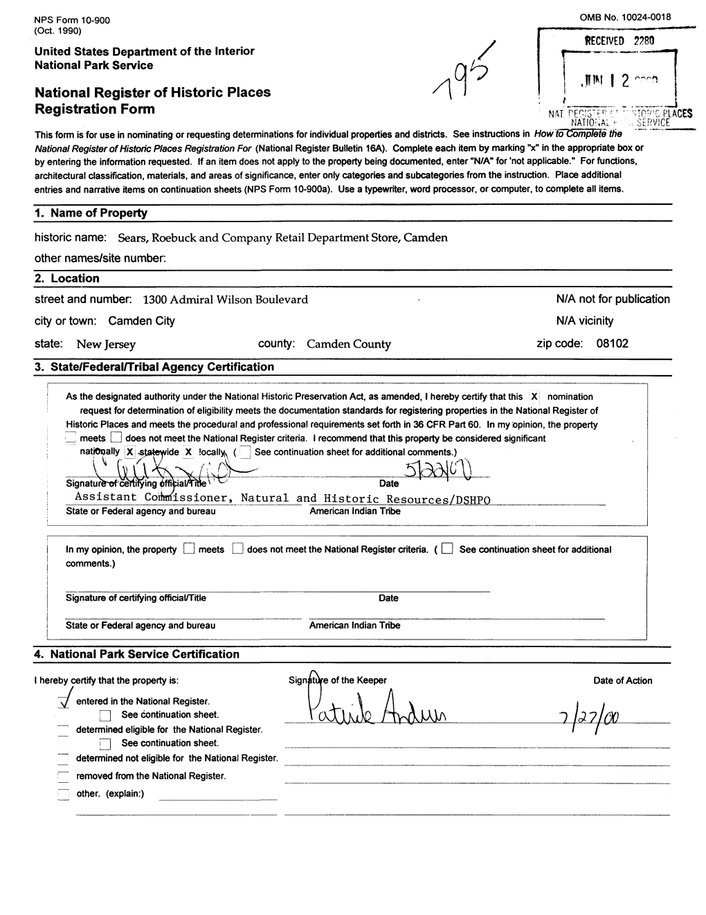 VED 2280 United States Department of the Interior National Park Service JIM | 2 " National Register of Historic Places Registration Form ' NAT