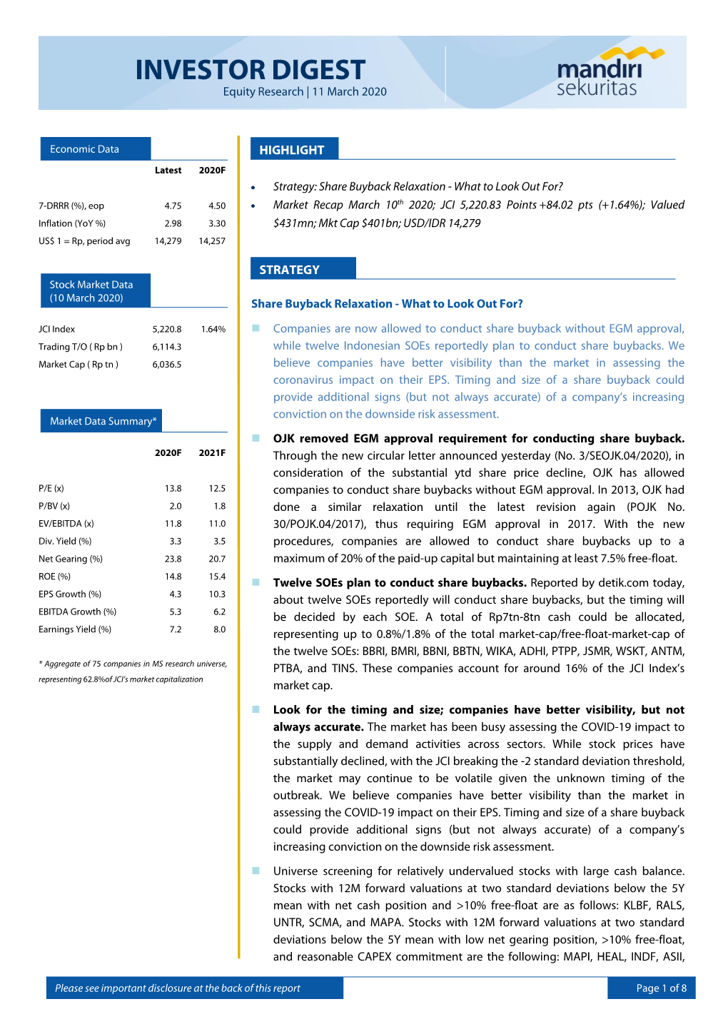 INVESTOR DIGEST Equity Research | 11 March 2020