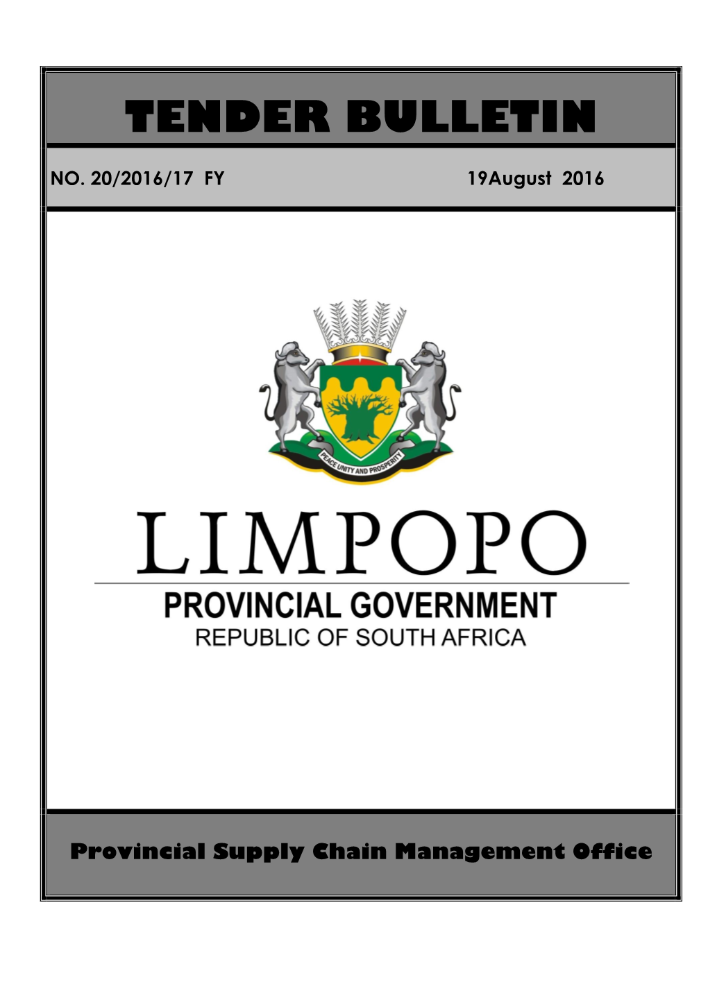 Tender Bulletin for Limpopo No 20 of 19-August-2016