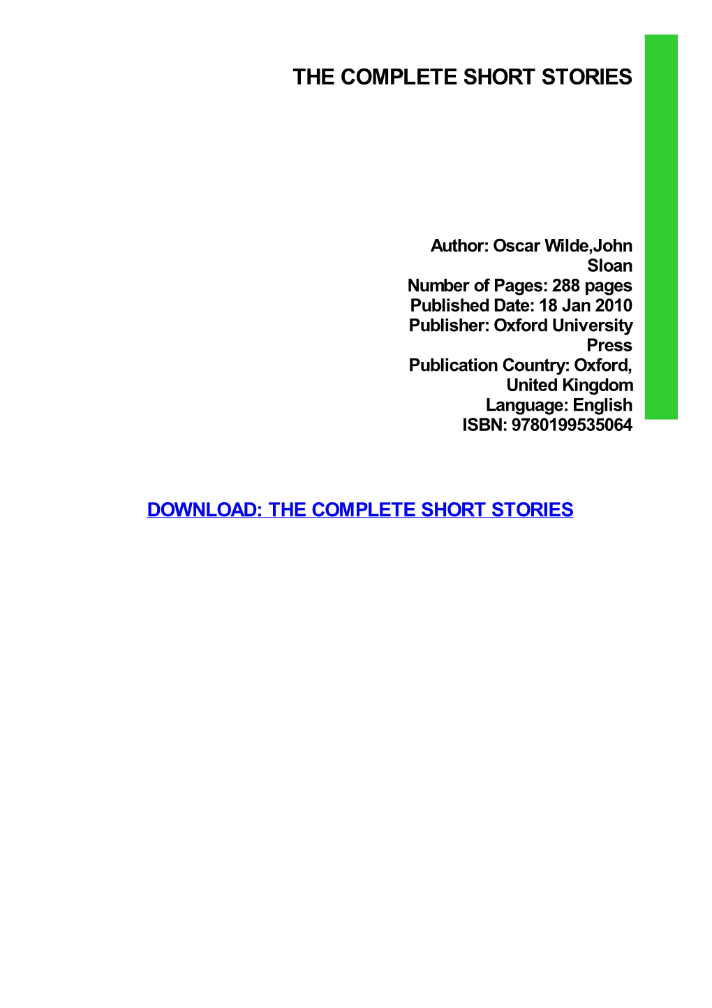 DOWNLOAD: the COMPLETE SHORT STORIES the Complete Short Stories PDF Book Grades K - 8