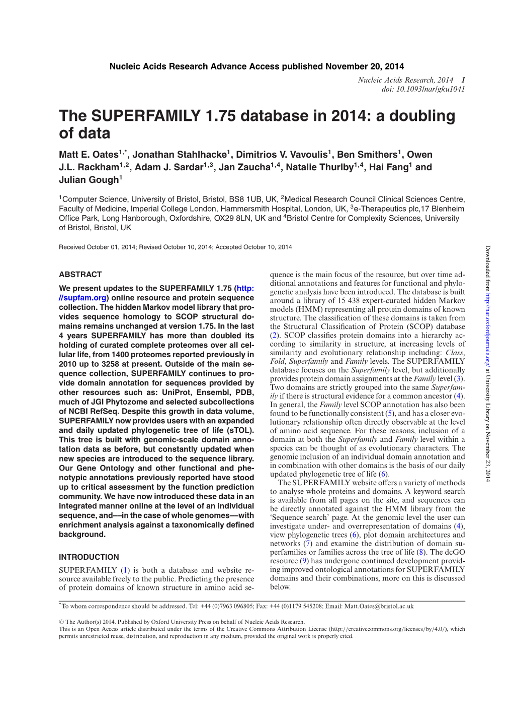 The SUPERFAMILY 1.75 Database in 2014: a Doubling of Data Matt E