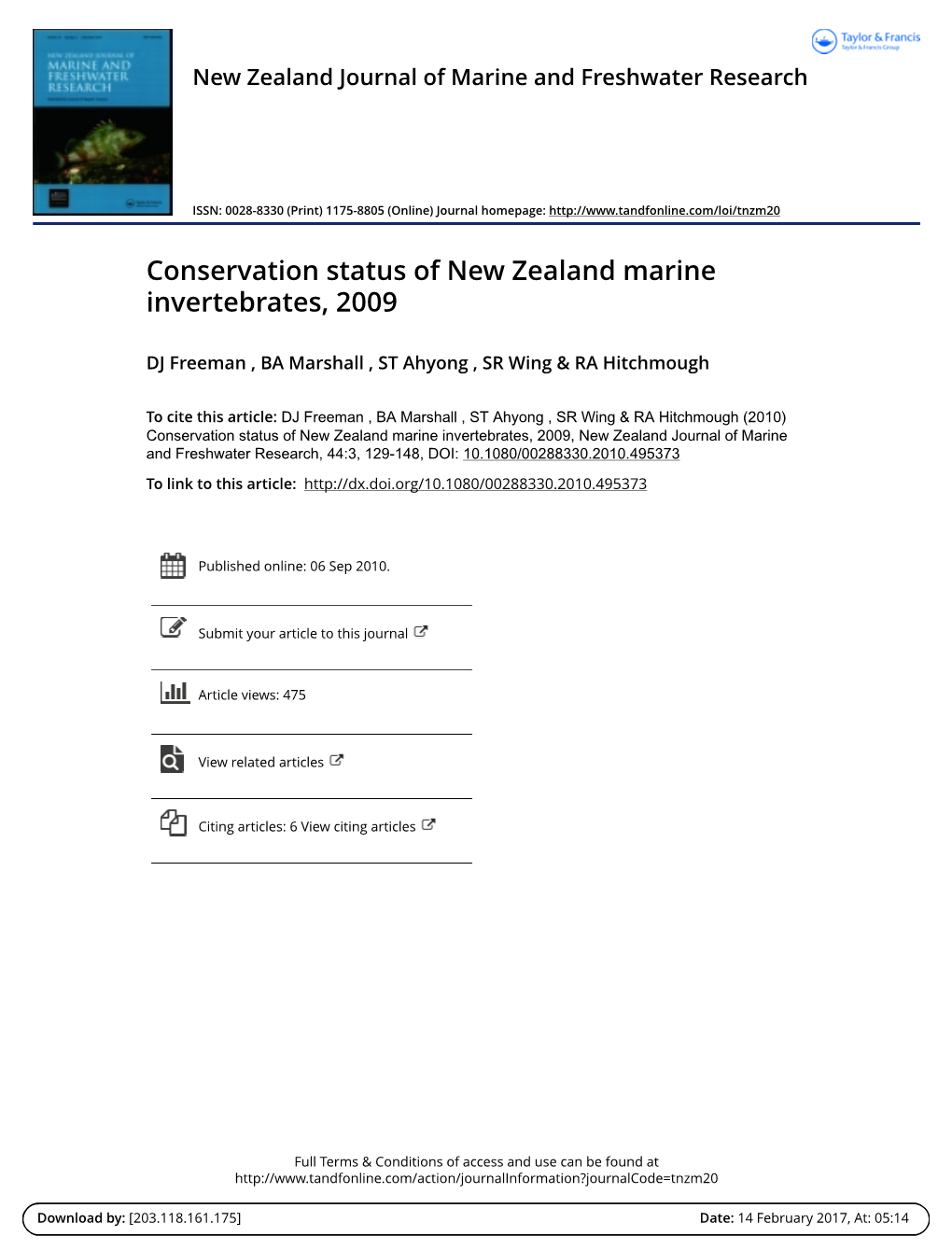 Conservation Status of New Zealand Marine Invertebrates, 2009