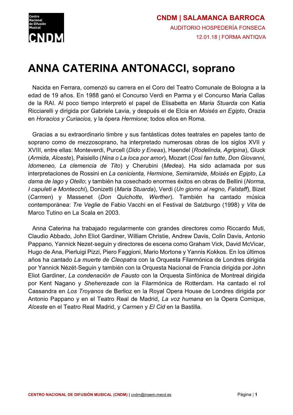 ANNA CATERINA ANTONACCI, Soprano