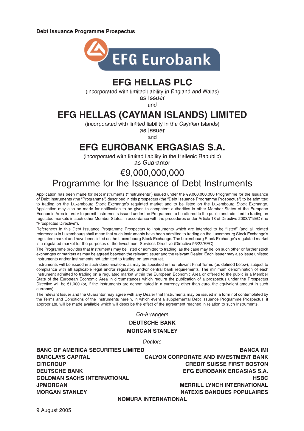 CAYMAN ISLANDS) LIMITED (Incorporated with Limited Liability in the Cayman Islands) As Issuer and EFG EUROBANK ERGASIAS S.A