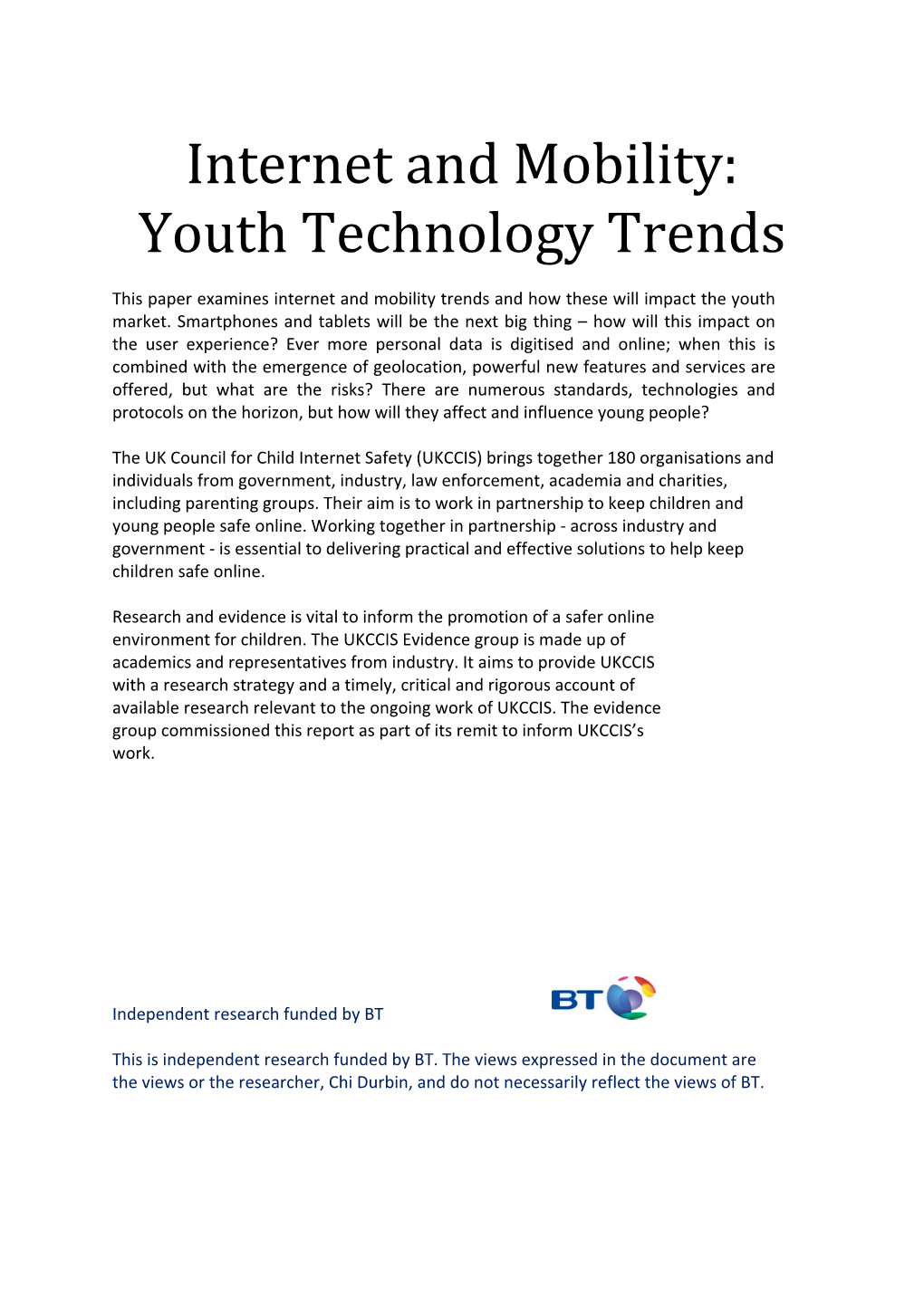Internet and Mobility: Youth Technology Trends